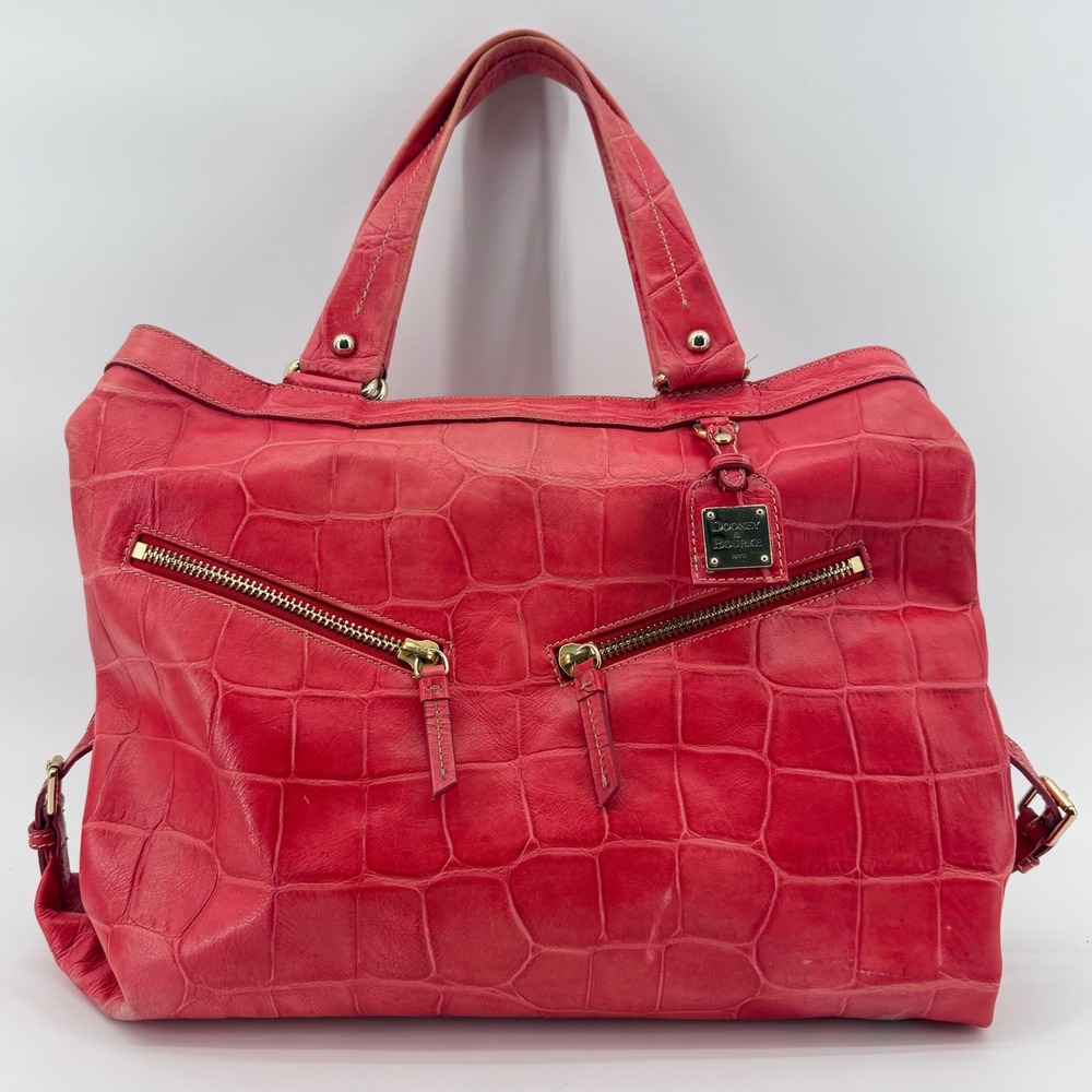 Dooney & Bourke Sara Red Croc Embossed Leather Tote Hobo Shoulder Bag Large